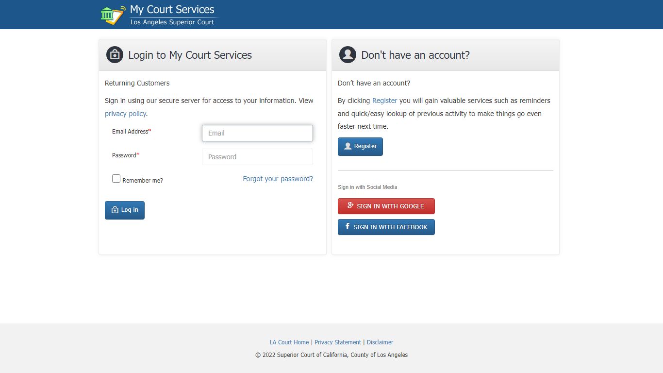 Log in - My Court Services - Los Angeles Superior Court