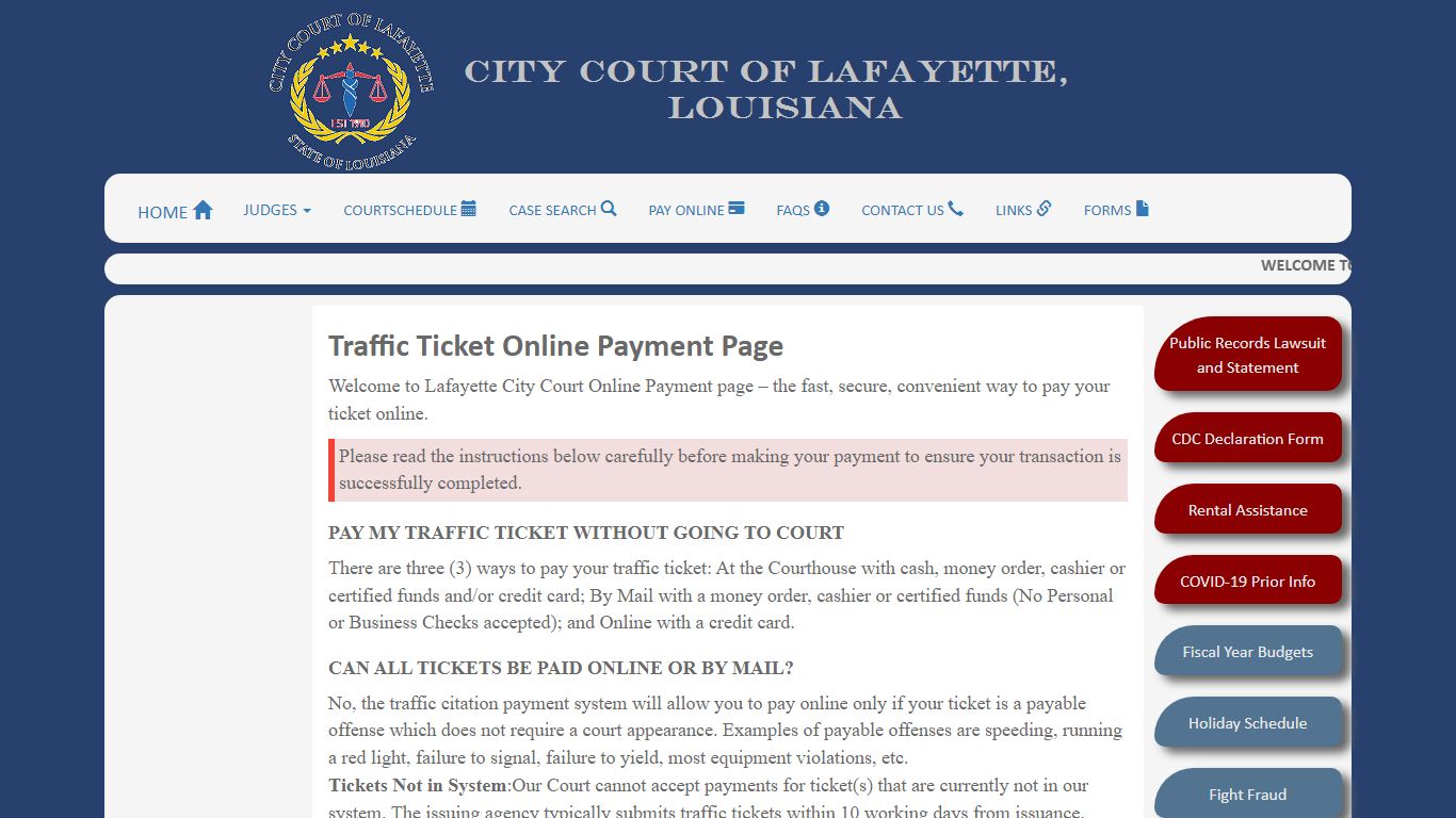 Traffic Ticket Online Payment Page - citycourtlafayettela.org
